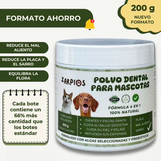 Polvo Dental Natural 4 en 1 − Perros y Gatos (200 gr)