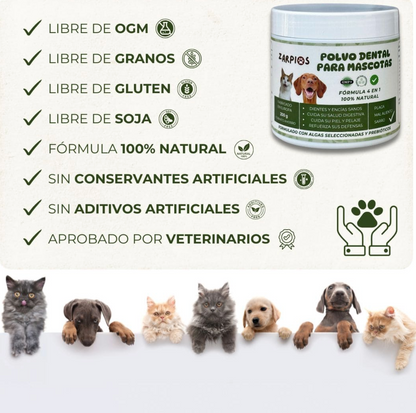 Polvo Dental Natural 4 en 1 − Perros y Gatos (200 gr)